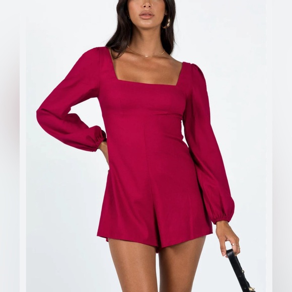 Princess Polly Hastings Longsleeve Romper. Burgundy Red. Size 2 - Picture 1 of 10
